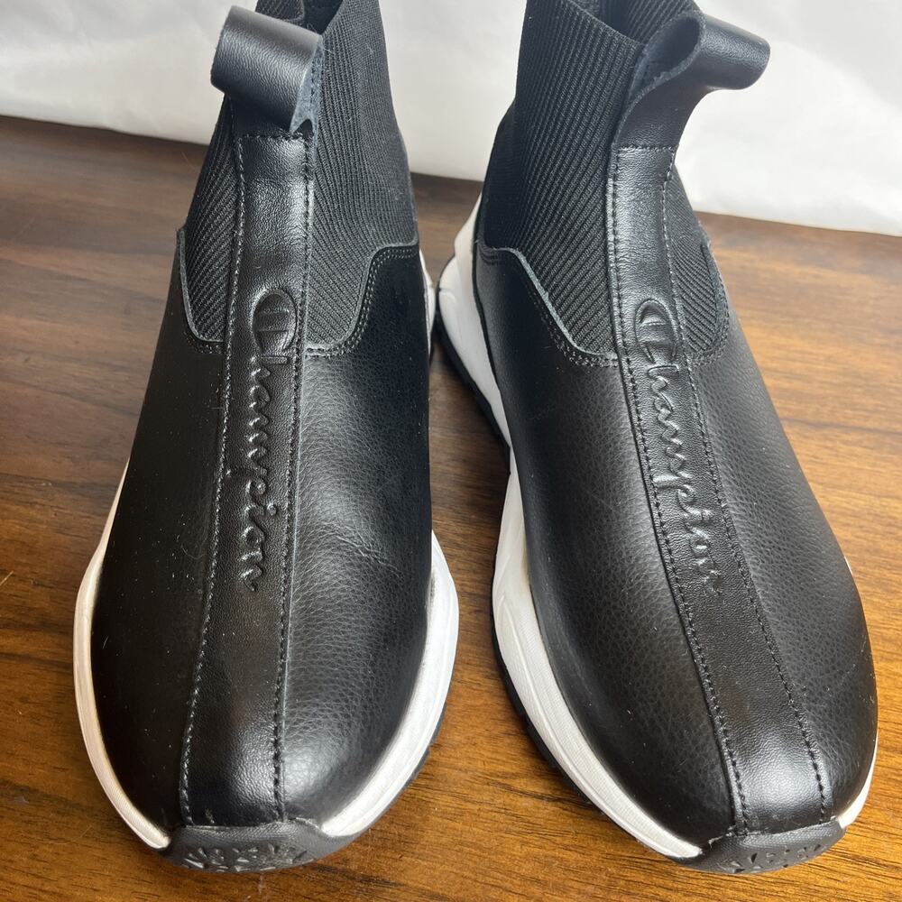 Champion Rally Shoes Womens Sz 10W Black White Leather Slip On Trainers Sneaker - Picture 4 of 12